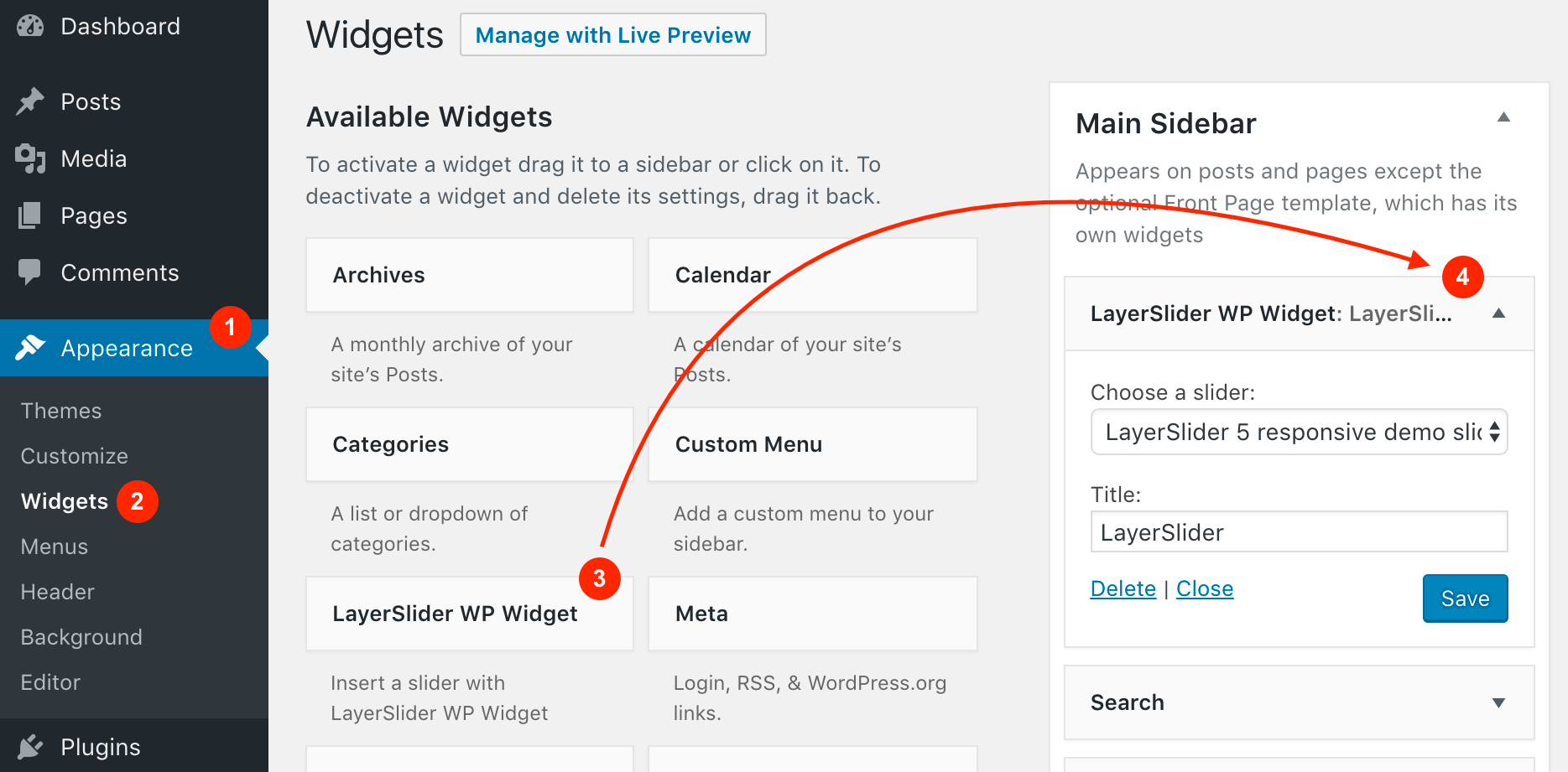 Inserting a slider with the LayerSlider WP Widget